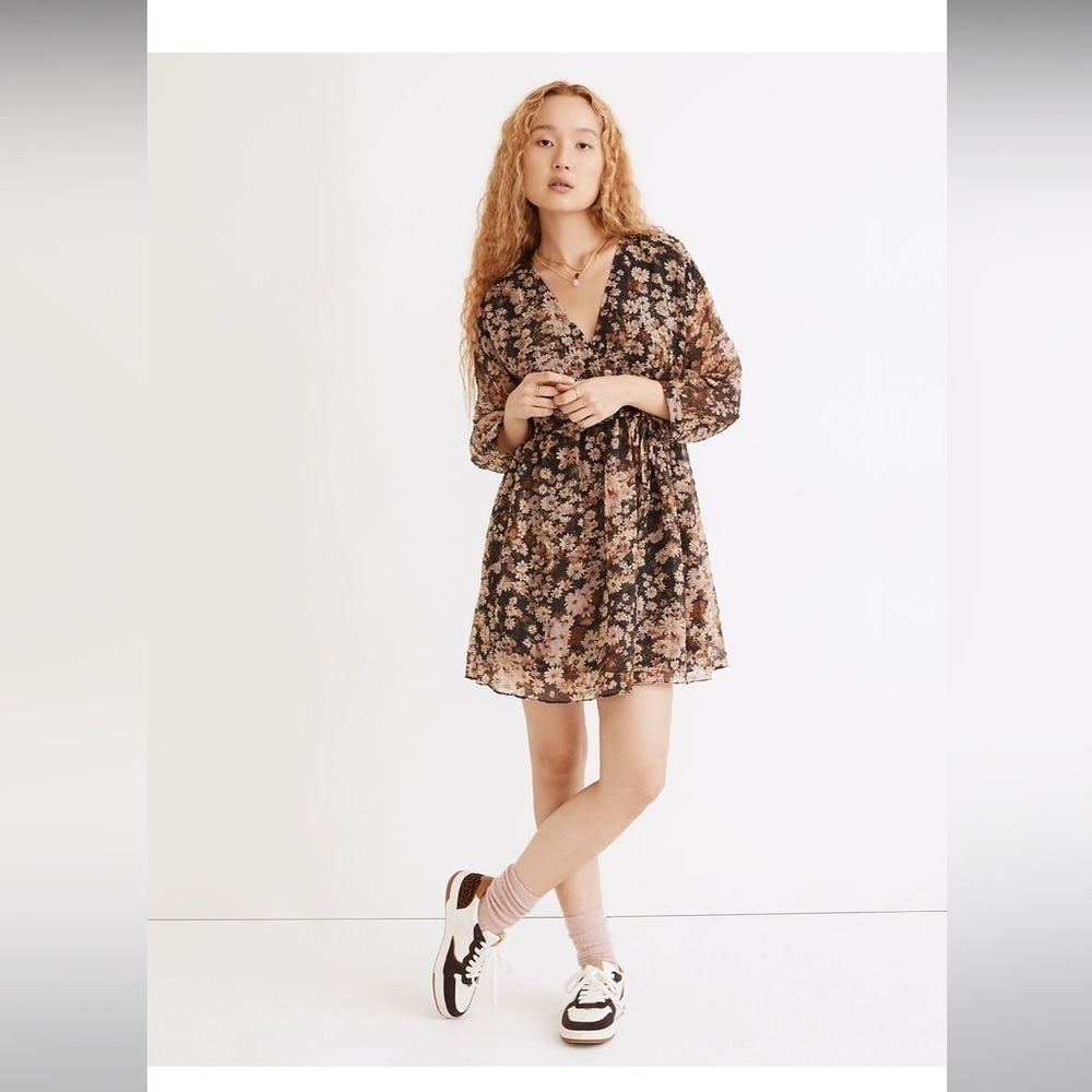 NWT Madewell | Drawstring Faux-Wrap Mini Dress in Daisy Reverie,‎ Small, Boho